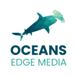 Oceans Edge Media Logo Depicting a geometric shark with the words Oceans Edge Media.