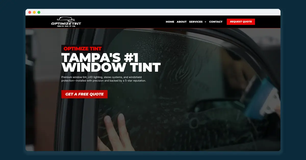 A small business website shown in a browser window